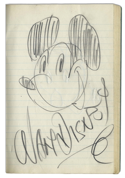 Superb Drawing of Mickey Mouse by Walt Disney, Signed by Disney -- With Phil Sears COA